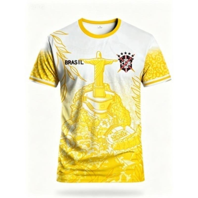 Brazil Style Jesus Statue Pattern Short-sleeve T-shirt Casual Round Neck Unisex Daily Fashion Summer Top