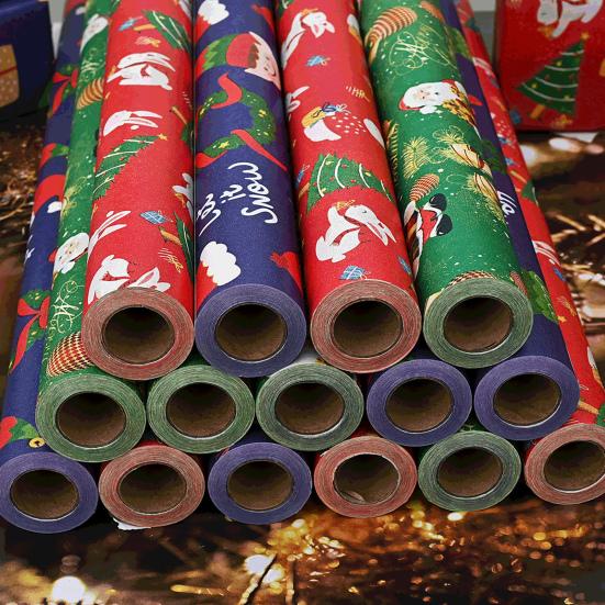 Рождественская оберточная бумага 16 футов/33 фута Олень Санта Клаус Обертка для подарков Рождественский колокольчик Рулон оберточной бумаги для праздничных подарков Угощения для вечеринок