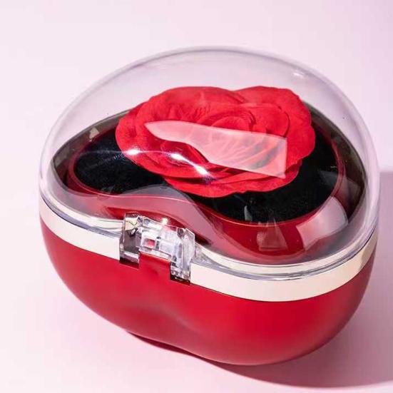 Коробочка для кольца в форме сердца, футляр для кольца с розой из стабилизированного цветка, бархатная внутренняя часть, подарочная коробка для ювелирных изделий на годовщину свадьбы