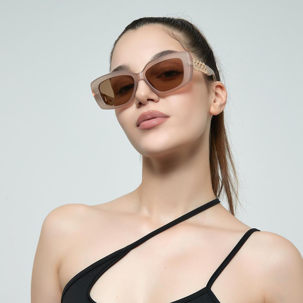 Квадратные очки Популярные Универсальные Полуметаллические Солнцезащитные очки Женские Ретро Цепочка Широкие Дужки Солнцезащитные очки Мужские