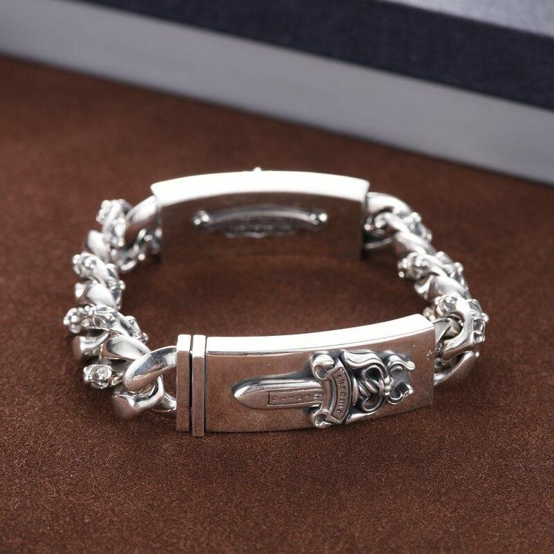 Стерлингового серебра 925 пробы, властный двуручный брендовый браслет с крестом и мечом, мужской браслет в стиле ретро с сердцем вороны, ювелирное изделие, подарок