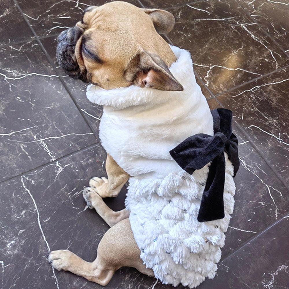 Одежда для домашних животных Элегантное роскошное зимнее пальто с мехом для собак, свитер для маленьких средних кошек, одежда с бантом, модная зимняя куртка для щенков, комбинезон для котенка