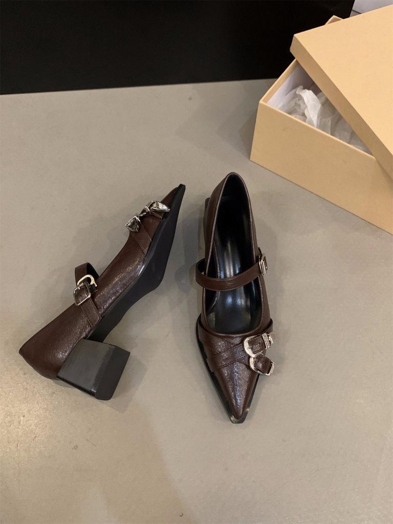 Fashion French Temperament Pointy High Heels Black Single Shoe Women's Shoes New Spring Summer Mary Jane Small Leather Shoes