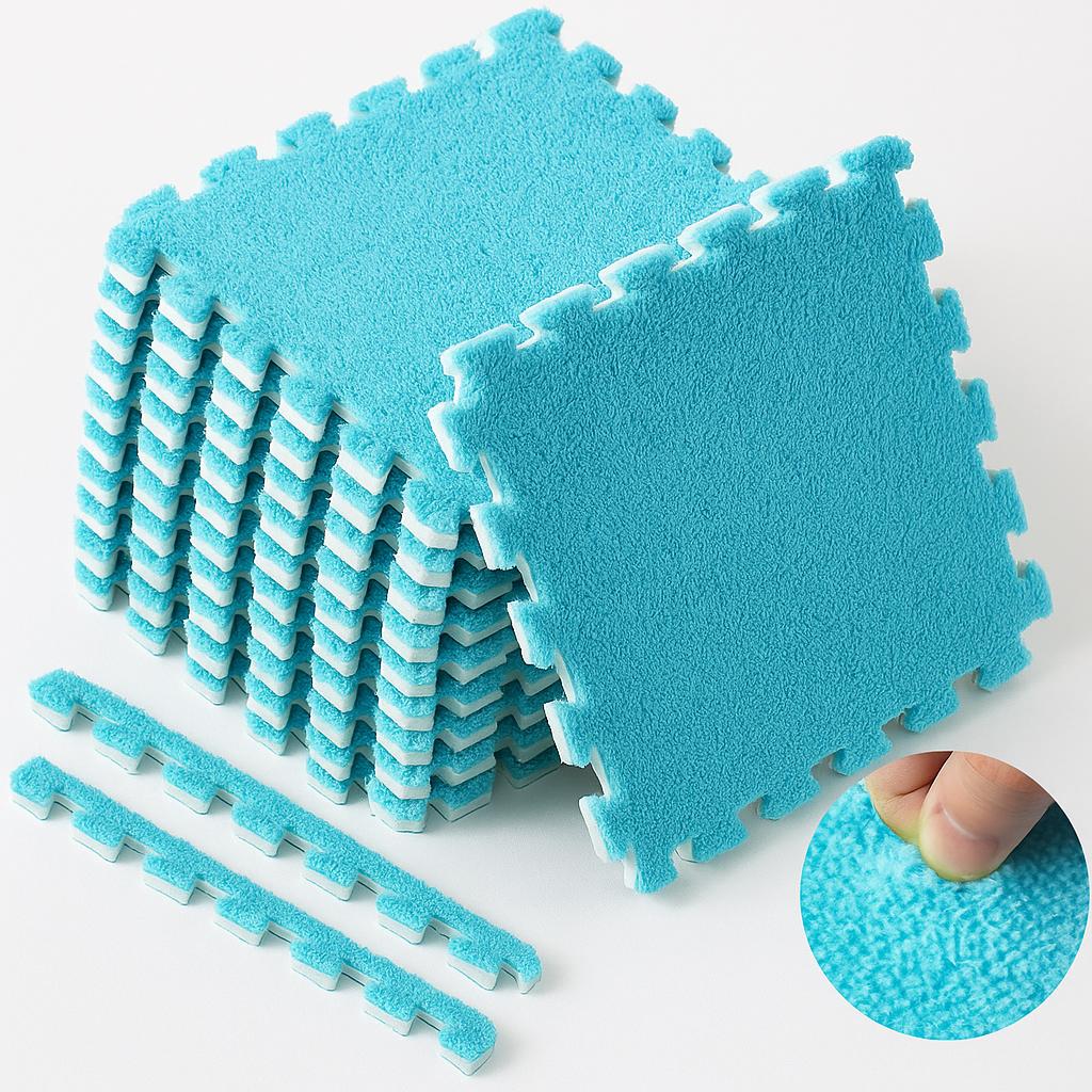 16 Pcs Plush Jigsaw Puzzle Mat Cute Soft and Fluffy Interlocking Rug EVA Foam Square Rug Children's Play Mat Bedroom Decor