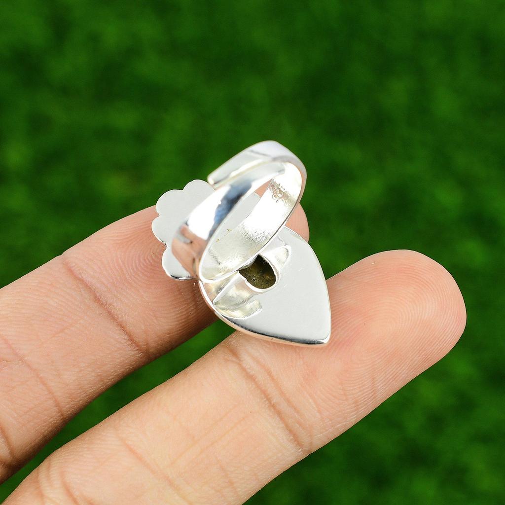 Natural Tiger'S Eye 925 Silver Statement Flower Adjustable Ring For Women