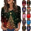 Women's Fashionable Casual Christmas Printed V-neck Top