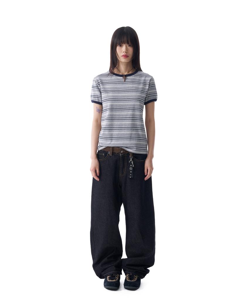 AAKAM Waist Contrast Denim Pants (Black)