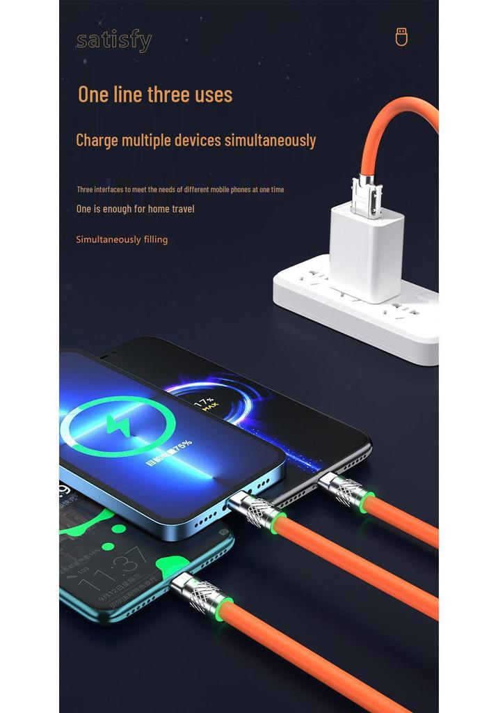 120W Zinc Fast Charging 3-in-1 Cable for Apple, Huawei, Android, Xiaomi