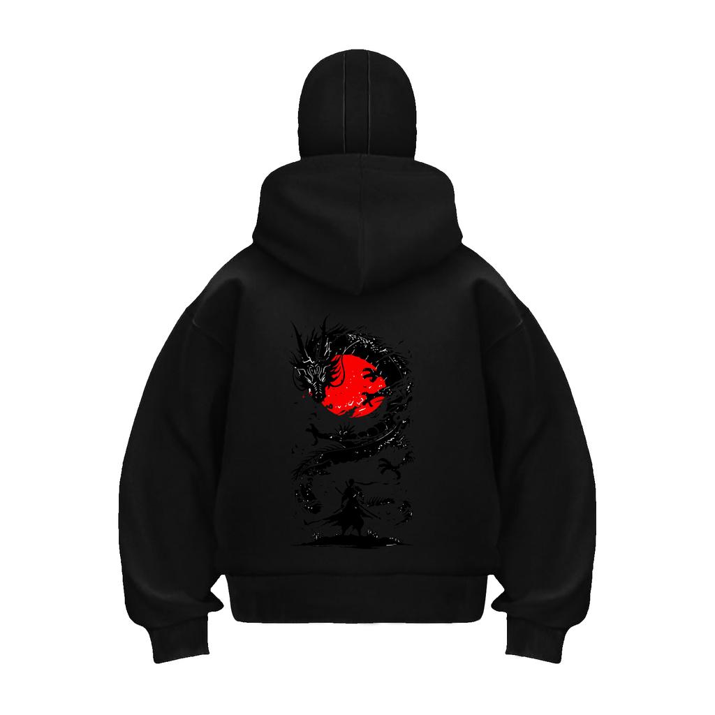 Белый Дракон с Принтами Красного Солнца и Мечника Уличная Одежда Мужские Толстовки на Молнии Осень Спортивная Толстовка Повседневный Свободный Топ