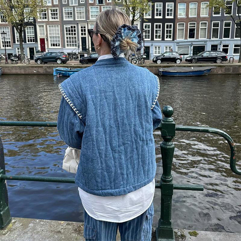 Floral Embroidery Women Jacket Blue Cardigan Warm Women's Winter Jackets Pockets High Street Outerwears Female New In Coats