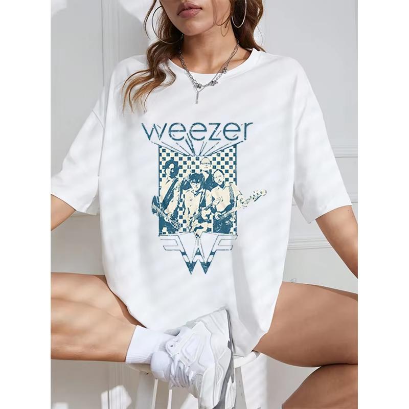Футболка Weezer Винтажная футболка Харадзюку Женская Мужская С коротким рукавом Повседневная Мода С круглым вырезом Хлопковые Топы Тренд Уличная одежда Унисекс Футболки Топы