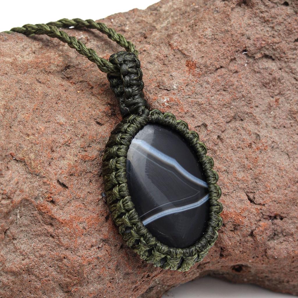 Серый Ботсванский агат драгоценный камень Holloween Gifted Jewelry Macrame Ожерелье 20-32 дюйма