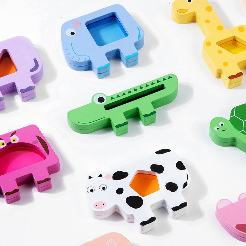 Translucent Wooden Animal Stacking Toys Children Balance Blocks Matching Game Early Montessori Sensory Thinking Educational Toys