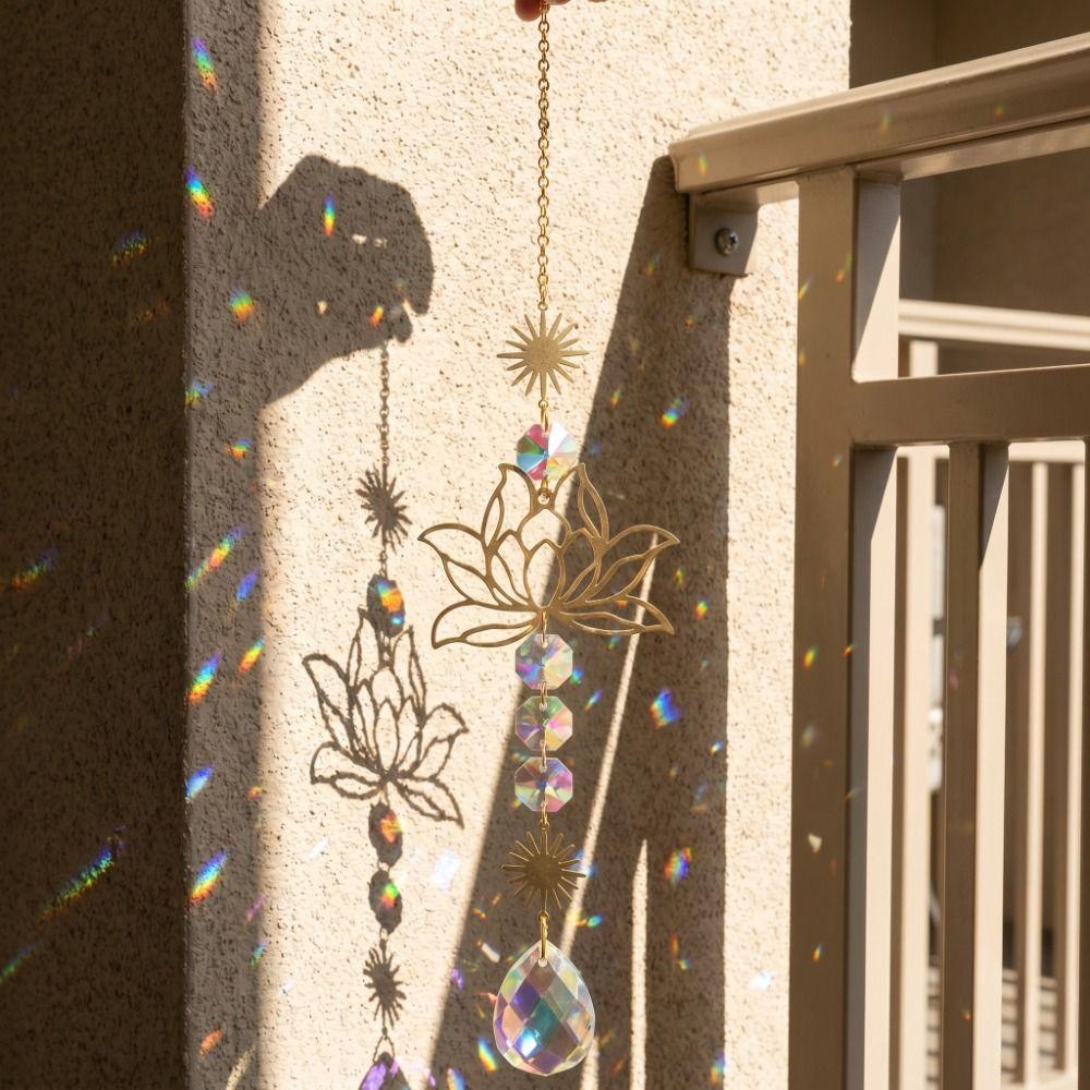 Exquisite Glass Sun Catcher Decoration Crystal Lotus Pendant Wind Chimes  Outdoor Decoration