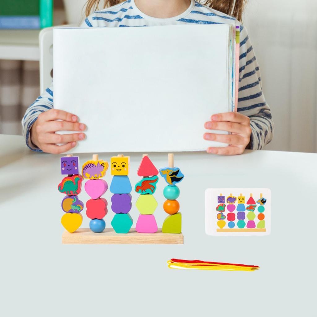 Wooden Beads Sequencing Toy Set Birthday Gift Building Blocks Game Lacing Beads for Boys Girls Kids Children 1 2 3 4 5 6