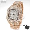 UNIGUET Black Diamond Watch For Man Fashion Roman literal Square Watch Hip Hop Full Iced Jewelry Wrist Watch Men Dropshipping