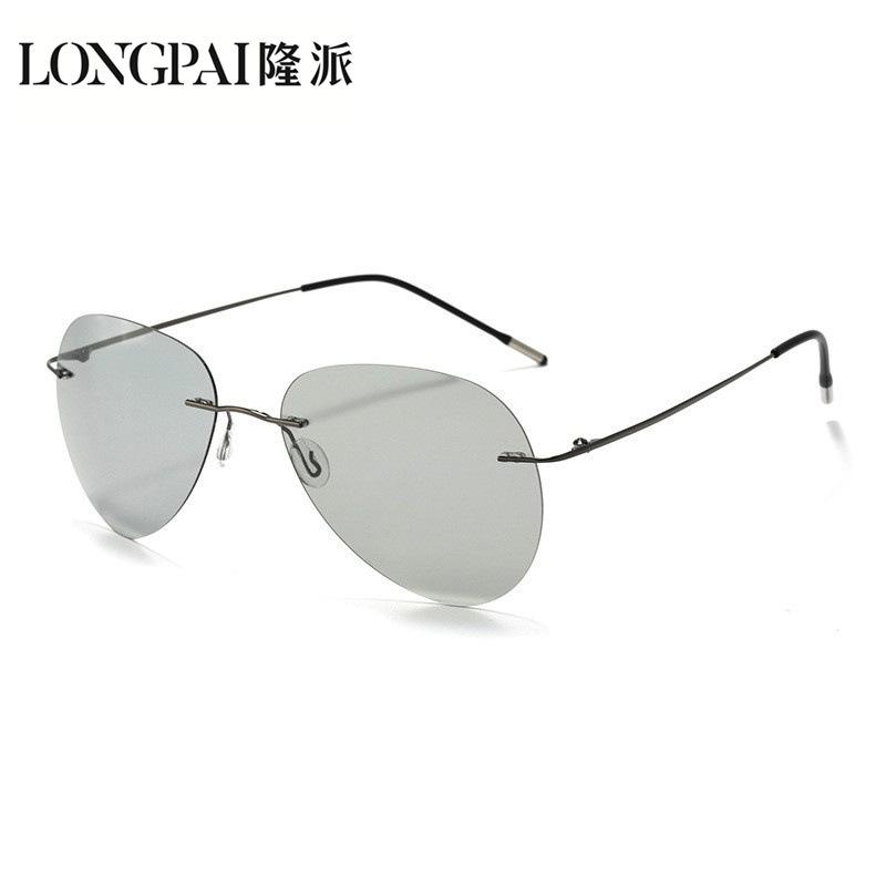 Сверхлегкие солнцезащитные очки без оправы из титанового сплава для мужчин, очки-жабы для вождения, поляризованные, меняющие цвет очки для пилотов