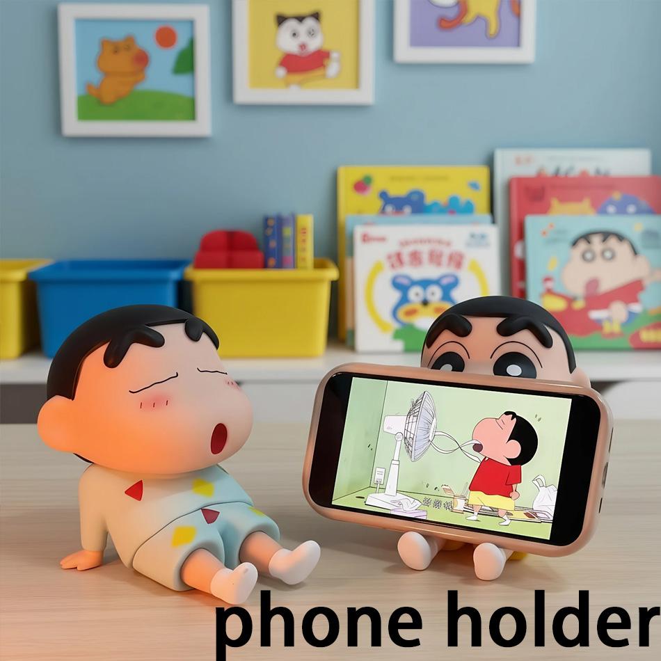 Kawaii Crayon Shin-Chan Figures Phone Holder Anime Desktop Ornaments Cartoon Watching TV Phone Support Cute Doll Decorations