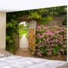 Spring Flowers Wood Fence Tapestry Nature Pink Rose Plant Flower Wall Hanging Garden Window Nature Scenery Tapestry