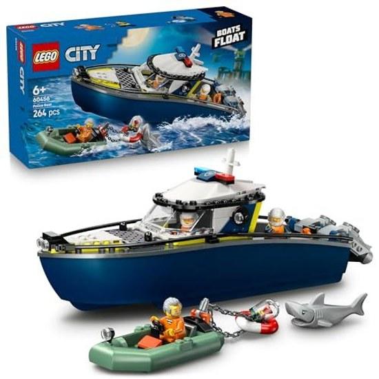 LEGO City Погоня на полицейской лодке конструктор развивающий подарок мальчики девочки дети 6 лет 7 8 9 полицейская машина транспортное средство мотоцикл боевой робот 60456