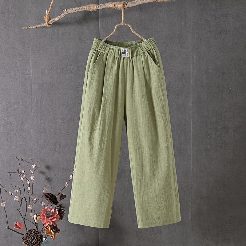 Women's High-Waisted Slim and Versatile Wide-Leg Cotton Linen Pants - Loose Fit, Large Size, Nine-Point Casual Style