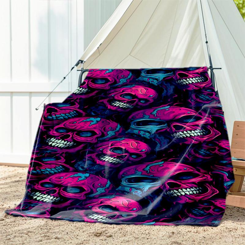 1pc skull pattern blanket, all season lightweight home office outdoor nap multifunctional blanket