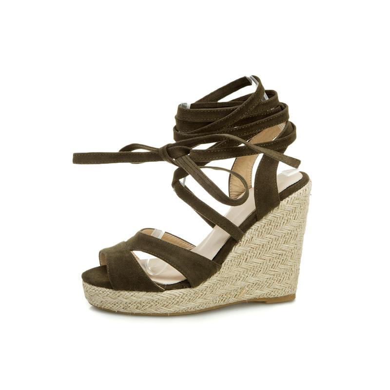 Fashion Narrow Band Summer Women's Sandals Wedge High Heels Gladiator Flip Flops Sexy Lace-up Party Nightclub Shoes Ladies Large Size