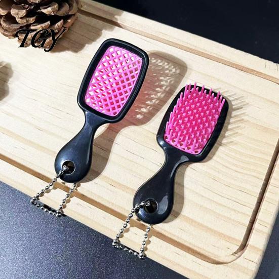 Compact Hair Tool Mini Brush Keychain Pendant, Scalp Massage with Comb Backpacks Pendant Bead Chain, Plastic Styling Charm for Handbags