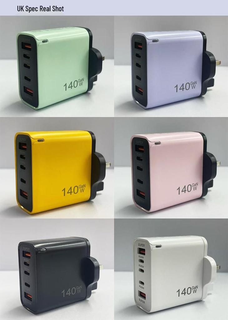 Многопортовое USB-C/A зарядное устройство 140 Вт со штекером US/EU/UK для быстрой зарядки PD