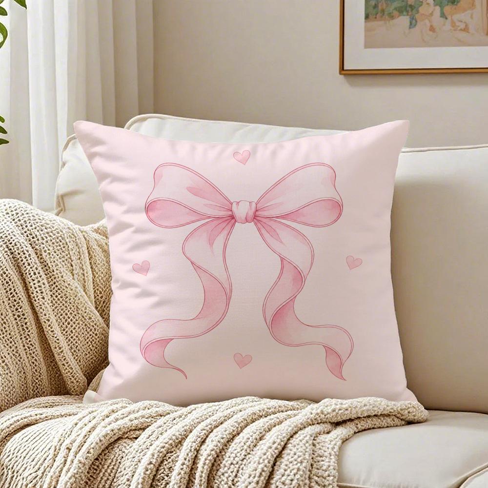 Pink Bow Cherry Pattern Pillow Case Breathable Organic Short Plush Cushion Covers WrinkleResistant Soft Durable