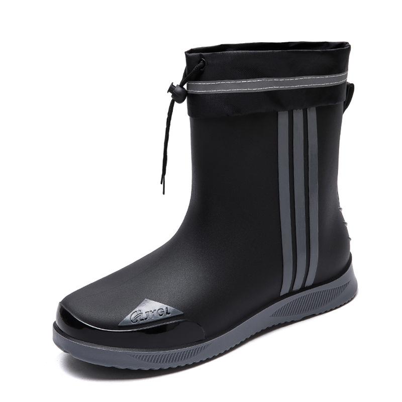 New Medium Tube Waterproof Shoes Men's Fashion Bundle Rain Shoes Velvet Outer Wear Non-slip Work Wear-resistant Rain Boots Rubber Shoes