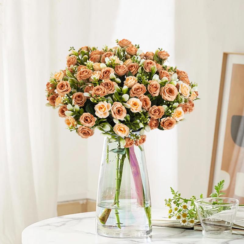 Artificial Flowers Multi Head Silk Rose Valentine's Wedding Brial Bouquet Garland Decora Home Room Table Needlework Gifts Props