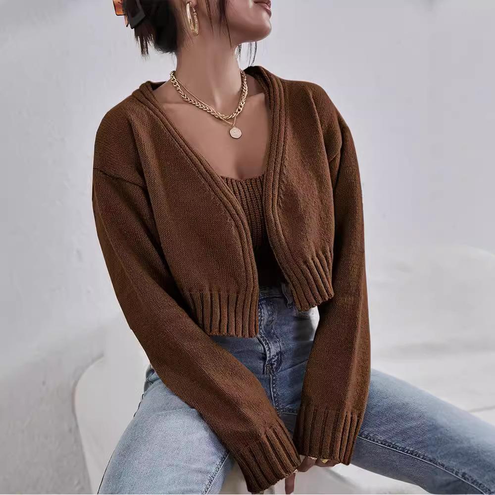 Женский свитер, топы, комплекты, толстый, мягкий, не мнется, кардиган-костюм с халтером