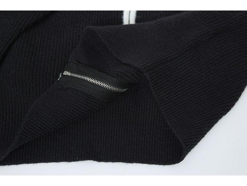 Унисекс Осенне-Зимний Кардиган на Молнии с Каменным Узором: Стойка воротника, Деталь с нашивкой, Двухцветный вязаный свитер