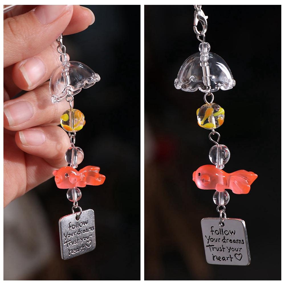 Letter Goldfish Bead Keychain Car Decor Key Ring Gifts Goldfish Wind Chime Pendant  Girl/Boy