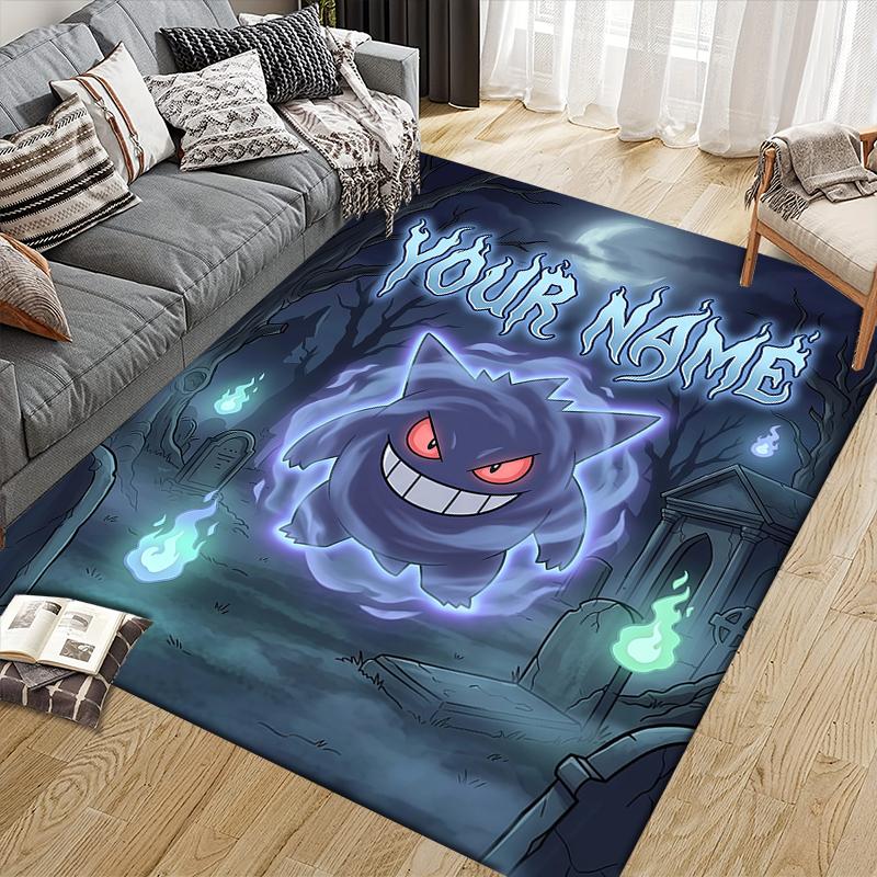 Custom Name,Gengar Home Sofa Decoration for Living Room & Bedroom, Non‑Slip Play Flannel Floor Mat for Game Room