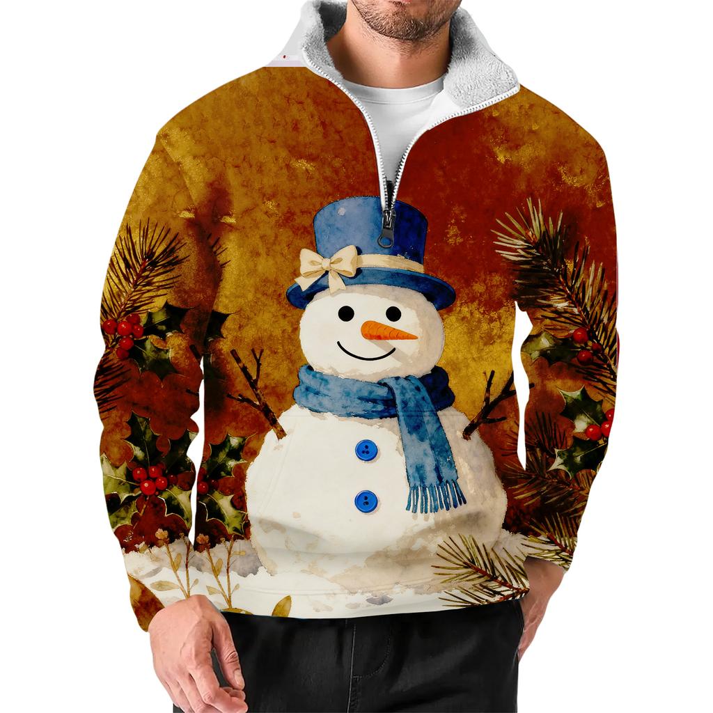 Men's Christmas Stand-up Collar Sweatshirt, Hot-selling Outdoor Casual Top With  Collar