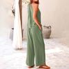 Women's Casual Summer Two Piece Outfits Cotton Linen Sets Cutout Sleeveless Top Wide Leg Pants Matching Set