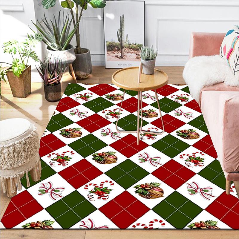 1Pc Christmas Plaid Snowflakes Rug Office Carpet Indoor Outdoor Doormat Nonslip Soft And Comfortable Living Room Christmas Halloween Gift D91832