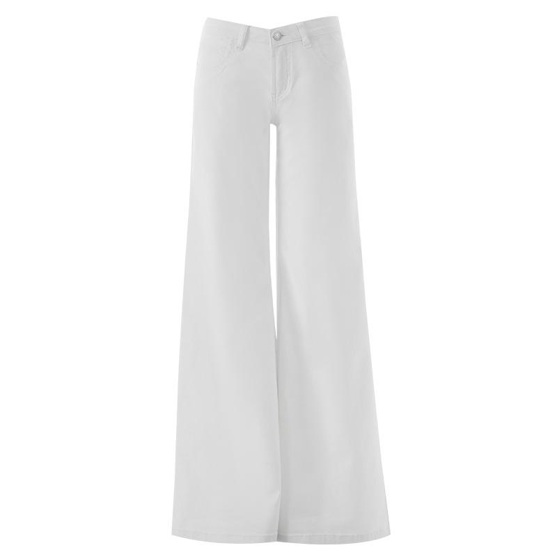 Spice girl white micro-pull jeans women's spring and autumn new low-rise slim straight loose wide-leg flared pants