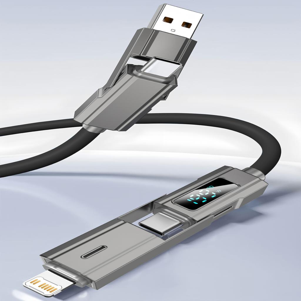 Цифровой дисплей 4 в 1 PD USB Type-C Кабель для передачи данных Быстрая зарядка Для iPhone 15 Samsung Xiaomi Redmi OPPO Кабель Быстрое зарядное устройство