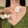 Серьги-цветы из ткани в форме капли и набор с бусами - Нержавеющая сталь, Украшения в стиле легкой роскоши для женщин