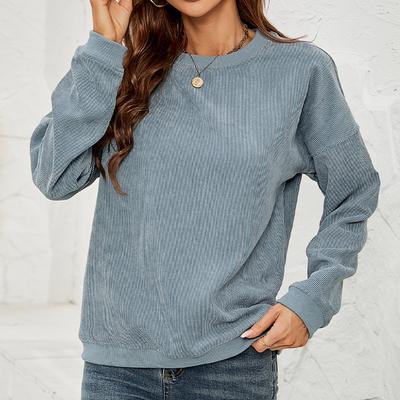 Женская вельветовая толстовка, повседневный пуловер с круглым вырезом, топ с длинными рукавами