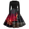 Women's Casual Fashion Round Neck Halloween Printed Vintage Dress