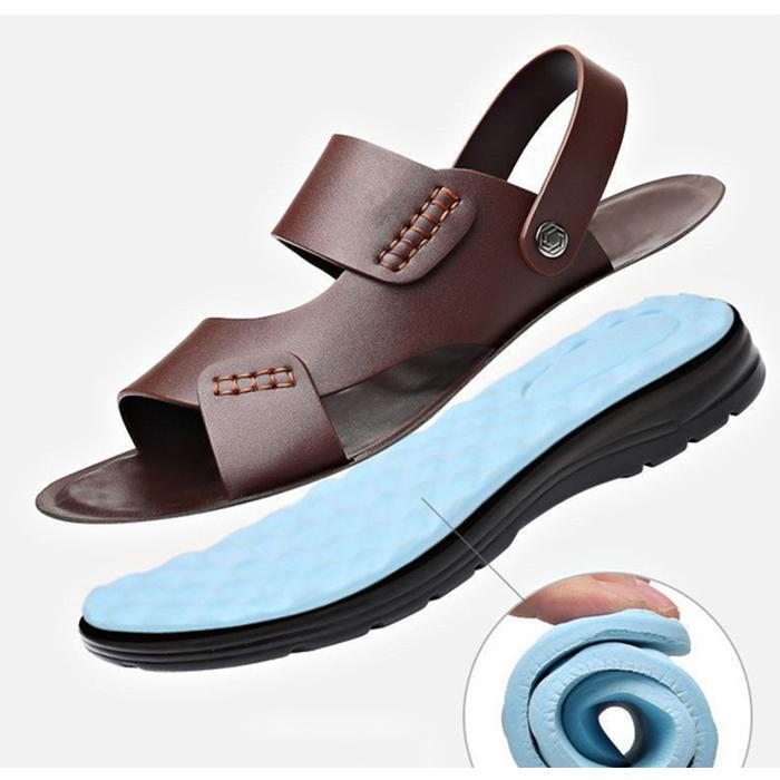 Летние модные кожаные сандалии мужские нескользящие повседневные шлепанцы кожаные сандалии летняя дышащая дорожная обувь мужские пляжные сандалии