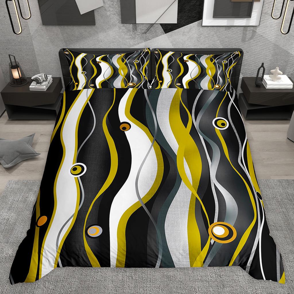 Comforter Homewish Contemporary Geometric Abstract Stripe Bedding Set Wave Lines Plaid Checkered Comforter Set