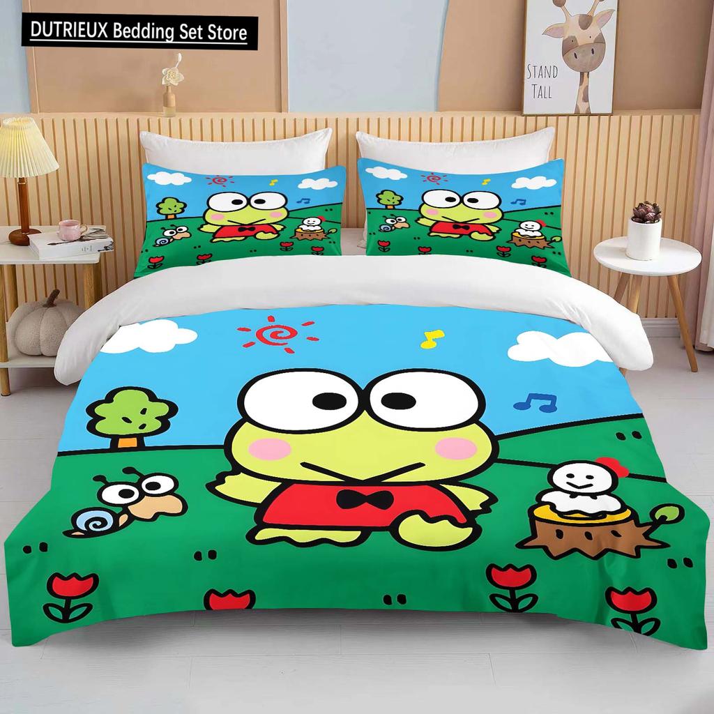 10 размеров Sanrio Keroppi печатный комплект постельного белья мультфильм аниме пододеяльник одеяло наволочка мальчики девочки дети взрослые король подарок