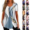 Рубашки для женщин, топы с короткими рукавами, нарядные летние повседневные блузки с v-образным вырезом и нерегулярным подолом с принтом, футболки