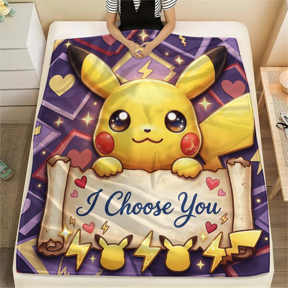 Pikachu Flannel Blanket Print, Warm Soft for Sofa Bed Chair, Perfect for Travel Picnic -HE51