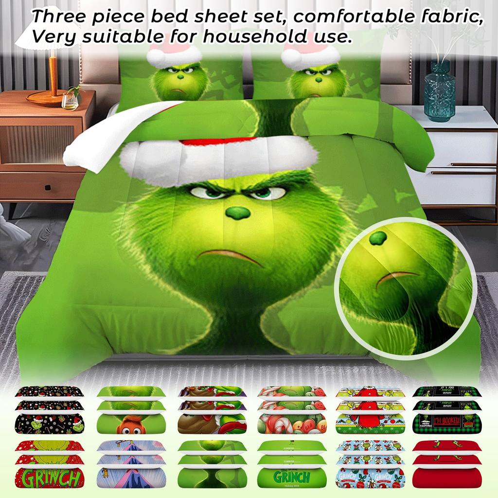 Пододеяльник с принтом рождественских украшений. Супермягкая матовая микрофибра для двуспальной кровати. Удобный комплект с застежкой-молнией и 2 наволочками.